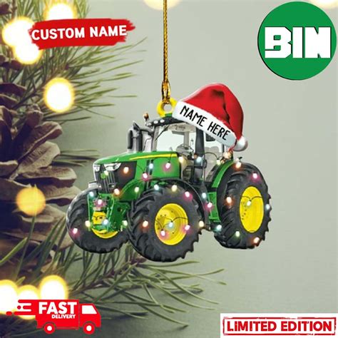 Personalized Tractor Christmas Xmas Light Tractor Flat D Ornament