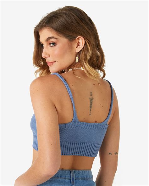 Riachuelo Top Cropped Feminino Decote V Tricot Azul Acinzentado Pool