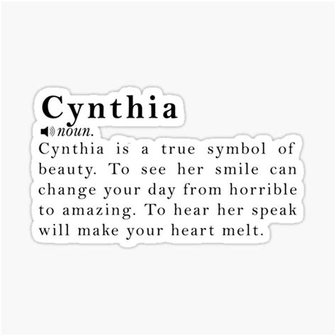 "Cynthia Name Definition Meaning" Sticker for Sale by peachyline ...