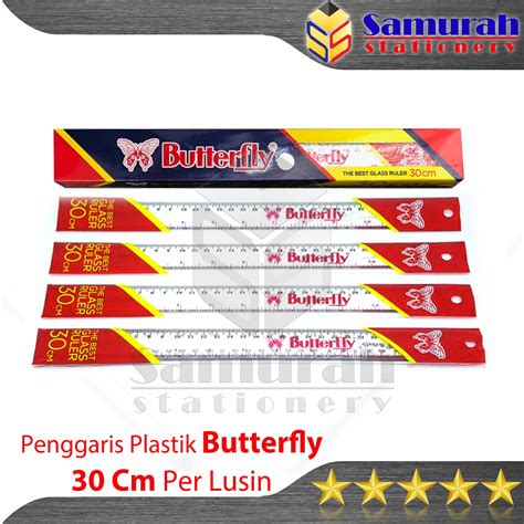 Penggaris Plastik Buterfly Cm Per Lusin Mika Glass Ruller