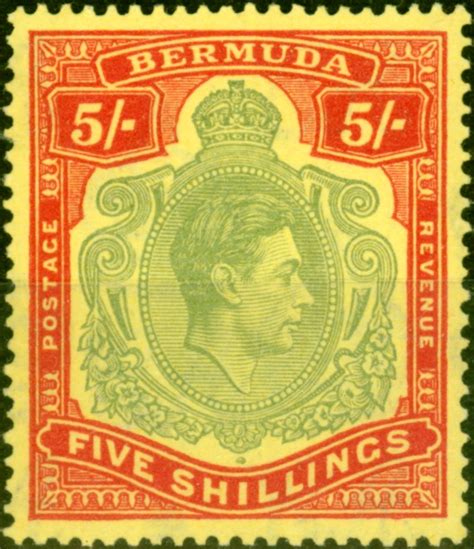 Bermuda 1943 5s Pale Bluish Green Carmine Red Pale Yellow SG118d HPF