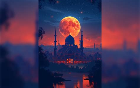 Diseño de carteles de saludo de Ramadán Kareem con luna y mezquita