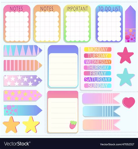 Cute Sticky Note Papers Printable Set Scrapbook Vector Image