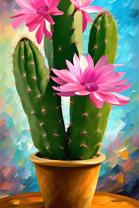 Highly Detailed Easter Cactus Painting · Creative Fabrica