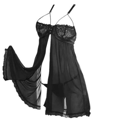 L1211 Lingerie Babydoll Hitam Transparan Bra Kawat Pengait Depan