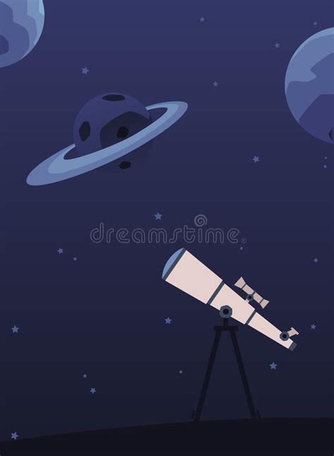 Afiche Astronómico Con Telescopio En Trípode Mirando Al Cielo Nocturno