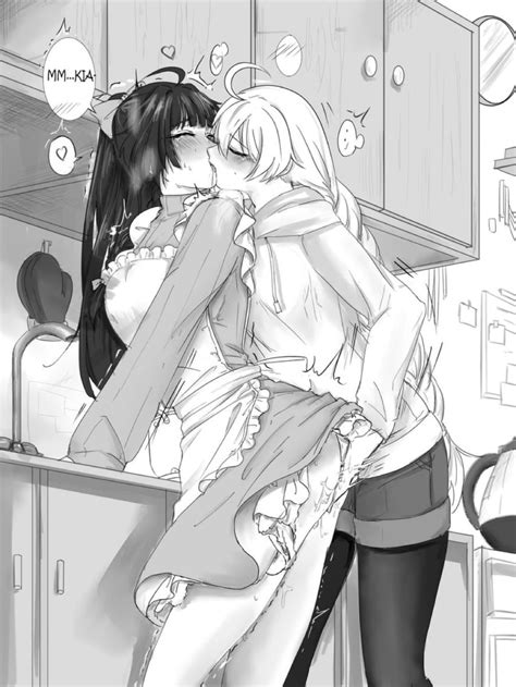 Rule 34 2girls Apron Artist Request Blush Bow Braid Closed Eyes Clothed Sex Dark Hair Dress