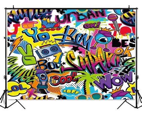 Hip Hop Graffiti Wall Backdrop 90s Themed Party Decoration Photo