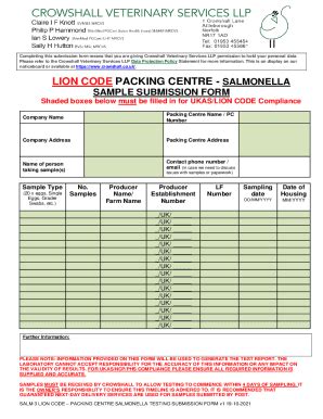 Fillable Online Salmonella Sample Submission Form Cms Crowshall Co Uk