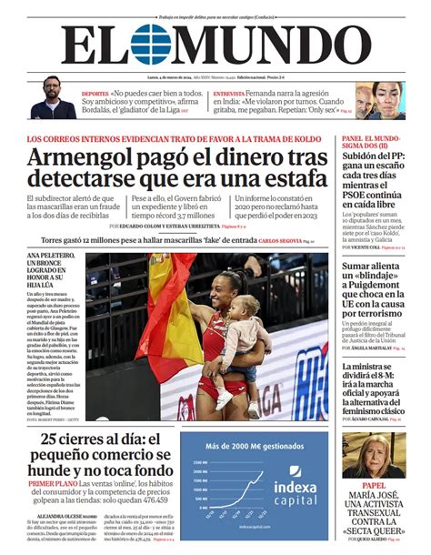 Portada De EL MUNDO Del Lunes 4 De Marzo De 2024 Medios