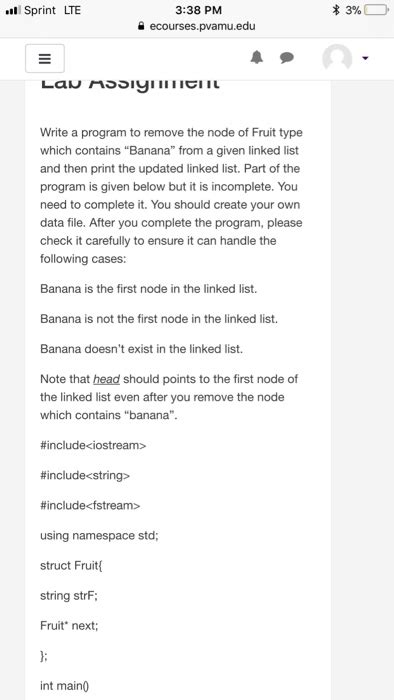 Solved Sprint LTE 3 38 PM Ecourses Pvamu Edu Write A Program Chegg