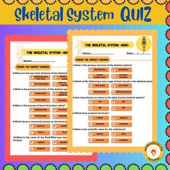 Skeletal System Quiz Worksheet By Opportunities For Teachers Tpt