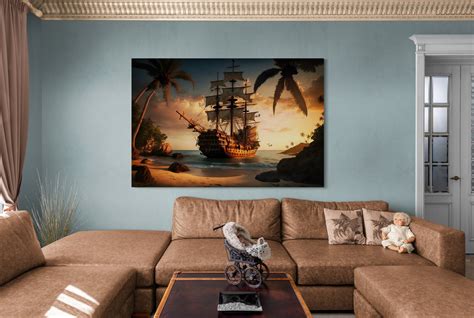 Ship Wall Art, Pirate Ship Canvas, Old Ship, Sailboat Painting, Nautical Wall Art, Coastal Decor ...