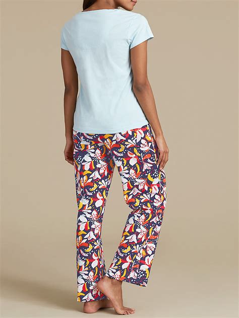 Marks And Spencer M Blue Pure Cotton Floral Print Pyjama Set