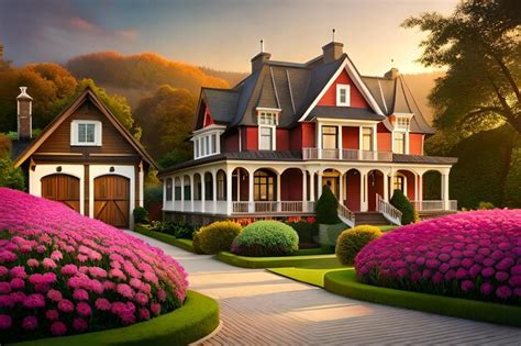 Premium Photo | A house with a garden and a beautiful house