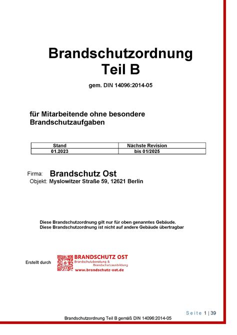 Erstellen und überarbeiten der Brandschutzordnungen nach DIN 14096 in