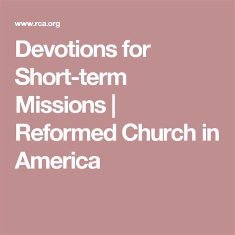 Devotions For Short Term Missions Reformed Church In America