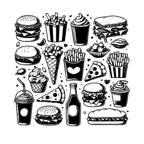 Premium Vector Fast Food Doodle Set Silhouette Vector Illustration