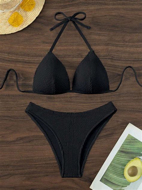 Solid Color Halter Neck Bikini Set Perfect For Summer Beach Days Relaxing By The Water