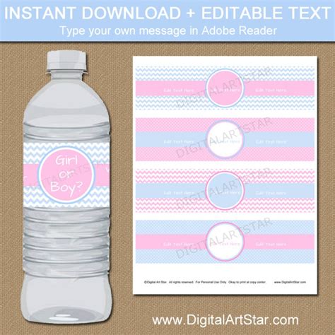 Gender Reveal Water Bottle Labels Pink And Blue Party Decorations