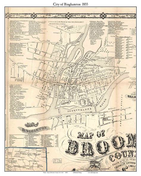 Binghamton Village New York 1855 Old Town Map Custom Print Broome Co