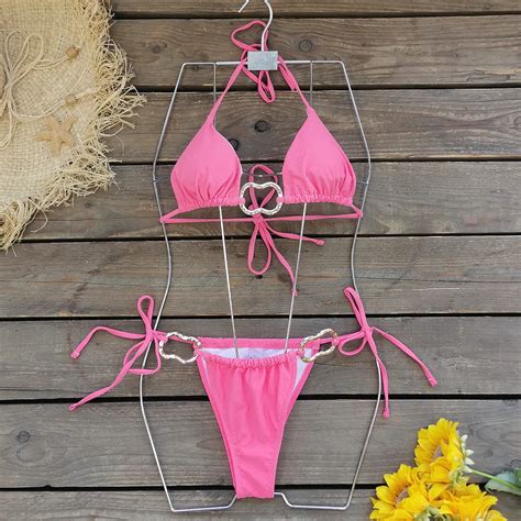 Uaang Small Fresh Solid Three Point Bikini Sexy Dew Back With Split Swimsuit Woman New Swimsuit