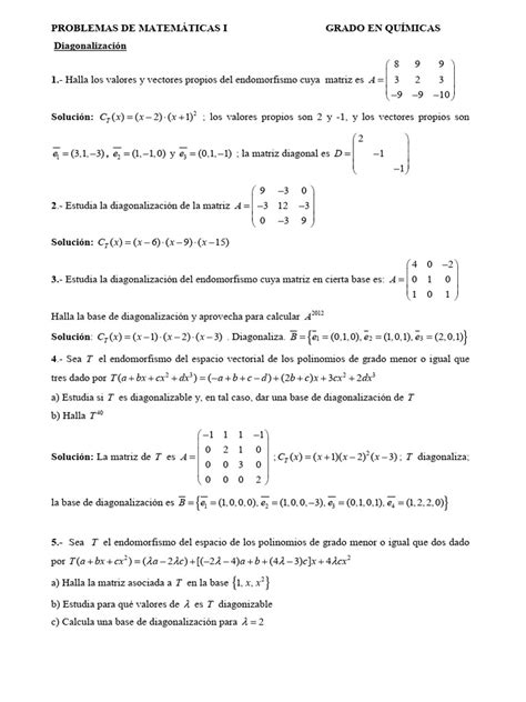 Diagonalización Pdf Valores Propios Y Vectores Propios Matriz Matemáticas