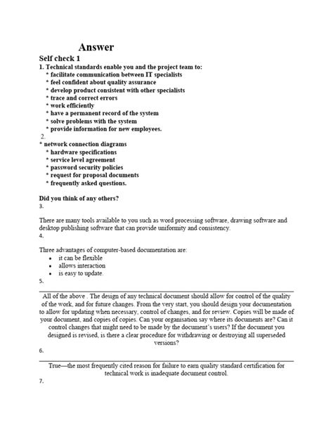 self check answer for create technical document Answer | PDF ...