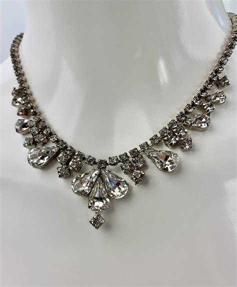 1950s Rhinestone Necklace Pear Shaped Baguettes Etsy