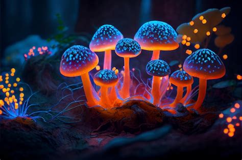 Premium Photo Mystic Spotted Fluorescent Mushrooms Growing Generative Ai