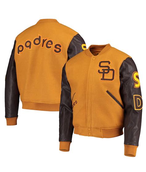 Full-Zip Wool/Leather Logo San Diego Padres Brown Varsity Jacket ...