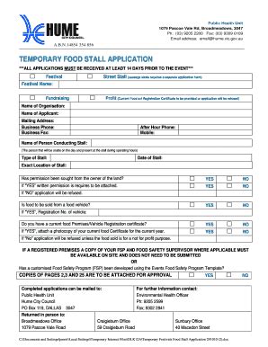 Fillable Online Hume Vic Gov Temporary Food Stall Application Hume