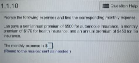 Solved Question Help Prorate The Following Expenses Chegg