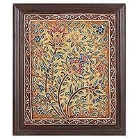 UNICEF Market Framed Hand Painted Floral Relief Bouquet Of Flowers