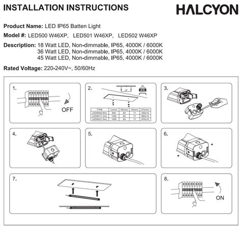 HALCYON LED501 W46XP LED Batten Light Instruction Manual