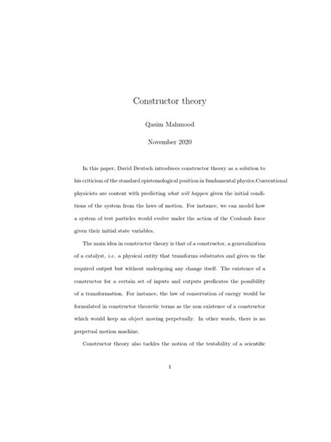 Constructor Theory Pdf Theory Physics