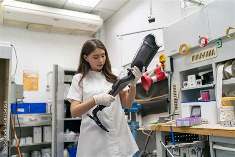 Production Of A Prosthetic Leg A Woman Creates Part Of The Leg An