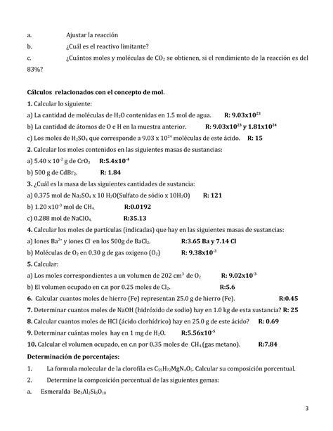 Ejercicios de estequiometría primero PDF