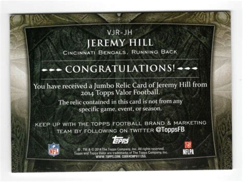 Jeremy Hill 2014 Topps Valor Jumbo Relics Discipline VJRJH 13 25 EBay