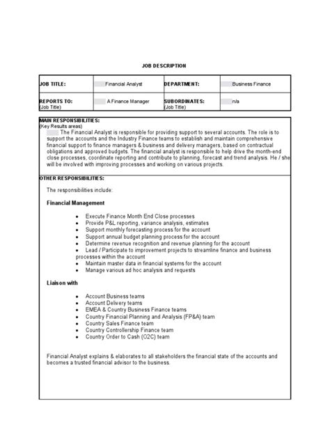 Job Description Financial Analyst Pdf Financial Analyst Economies