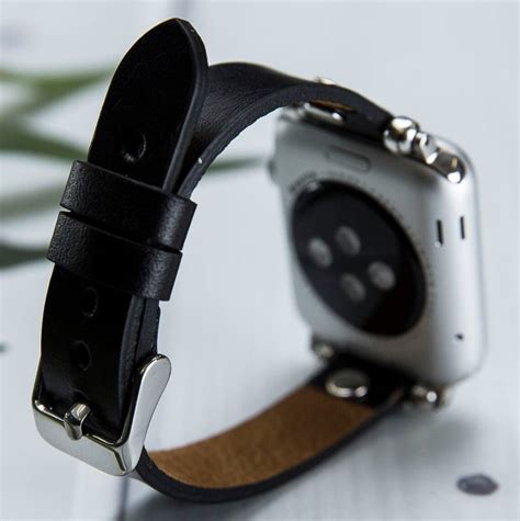 Black Leather Apple Watch Band 38mm 40mm 42mm 44mm Handmade Etsy