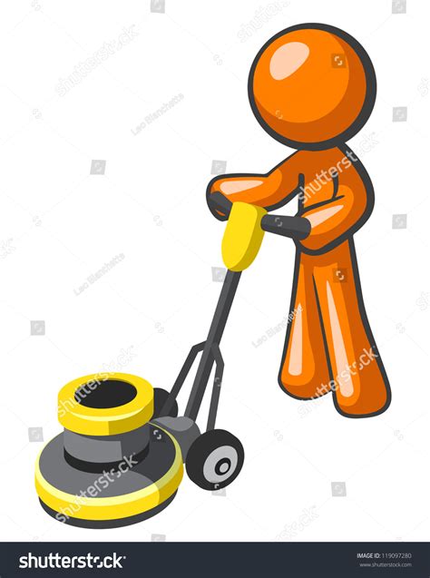 Orange Man Buffing Tile Carpet Floor Stock Vector 119097280 Shutterstock