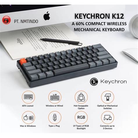 Jual Keychron K12 60 Layout Hot Swappable Gateron Mechanical Switch