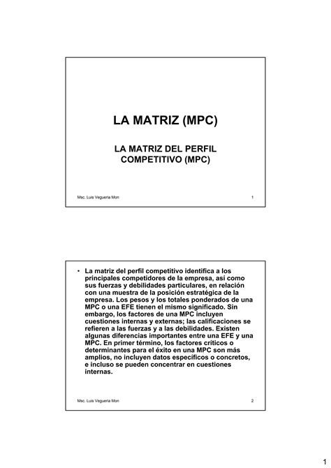 An Lisis De La Matriz Del Perfil Competitivo Mpc Pdf