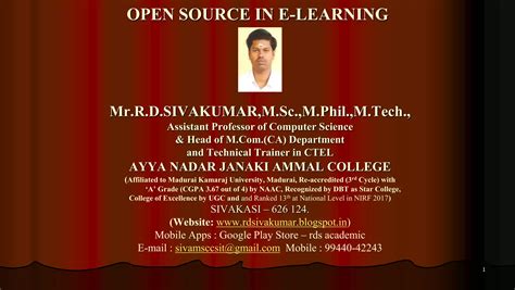 Open Source In E Learning R D Sivakumar Ppt