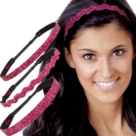 Hipsy Womens Adjustable No Slip Bling Glitter Headband 3 Pack Mixed