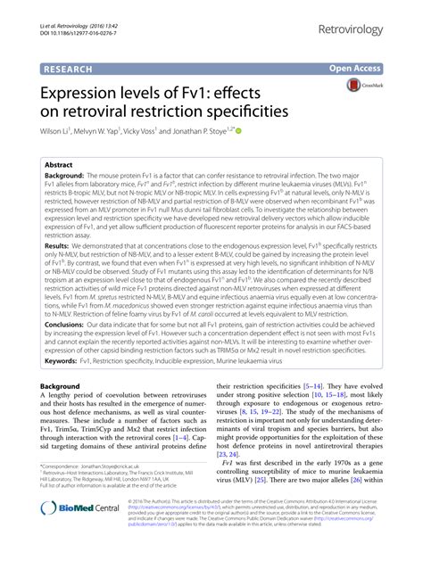 Pdf Expression Levels Of Fv Effects On Retroviral Restriction