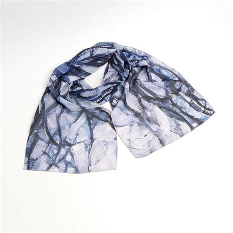 Silk Scarf Women Gift For Mom Mondrian Print Grey Shawl Wrap Chiffon