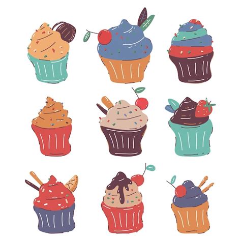 Premium Vector Cupcakes Vector Cartoon Set Isolated On A White Background