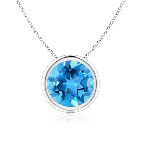 Bezel Set Round Swiss Blue Topaz Solitaire Pendant Angara